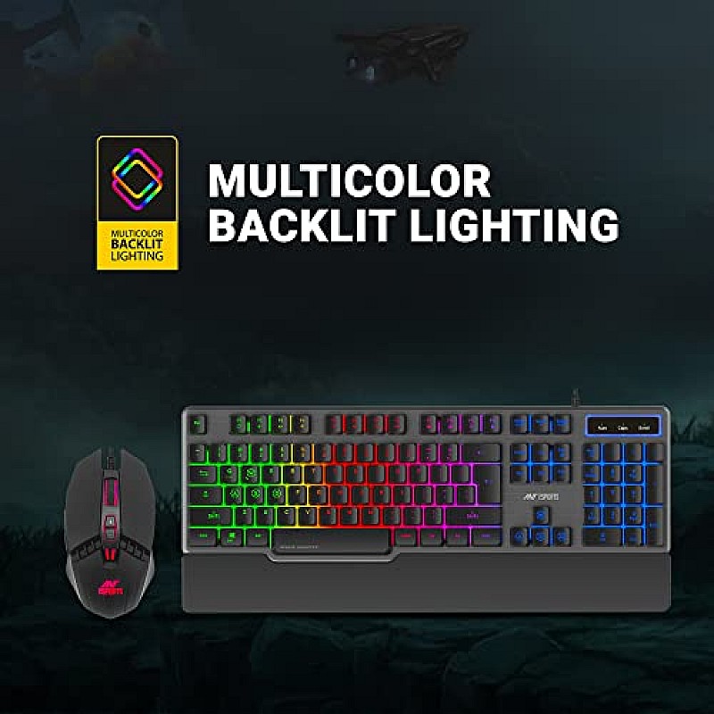 Ant Esports KM500 Pro Backlit Gaming Membrane Keyboard-19 Coating and 3200 DPI Optical Sensor LED Backlit Scroll Wheel Mouse Combo