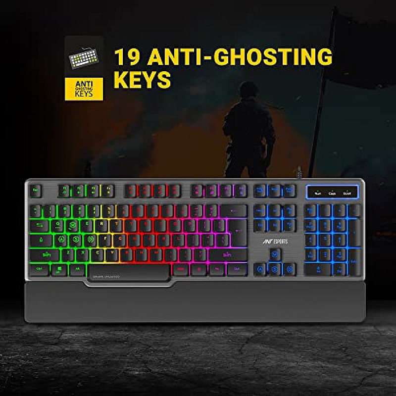 Ant Esports KM500 Pro Backlit Gaming Membrane Keyboard-19 Coating and 3200 DPI Optical Sensor LED Backlit Scroll Wheel Mouse Combo