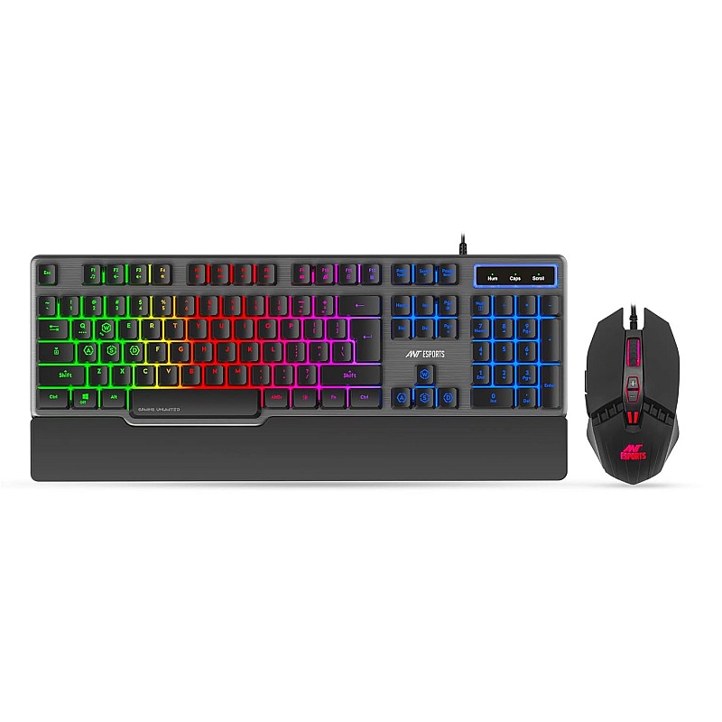 Ant Esports KM500 Pro Backlit Gaming Membrane Keyboard-19 Coating and 3200 DPI Optical Sensor LED Backlit Scroll Wheel Mouse Combo