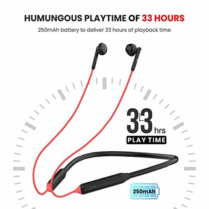 Portronics Harmonics Z5 Wireless Bluetooth Stereo Headset with 33Hrs Playtime, Double EQ Mode, 14.2 mm Dynamic Drivers, Click Action Buttons(Red)