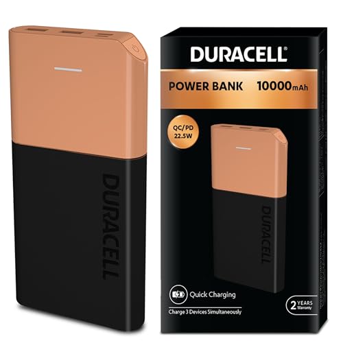 Duracell Power Bank 10000 mAh, Portable Charger, 22.5W Power Delivery for Smartphones Duracell Power Bank 10000 mAh, Portable Charger, 22.5W Power Delivery for Smartphones