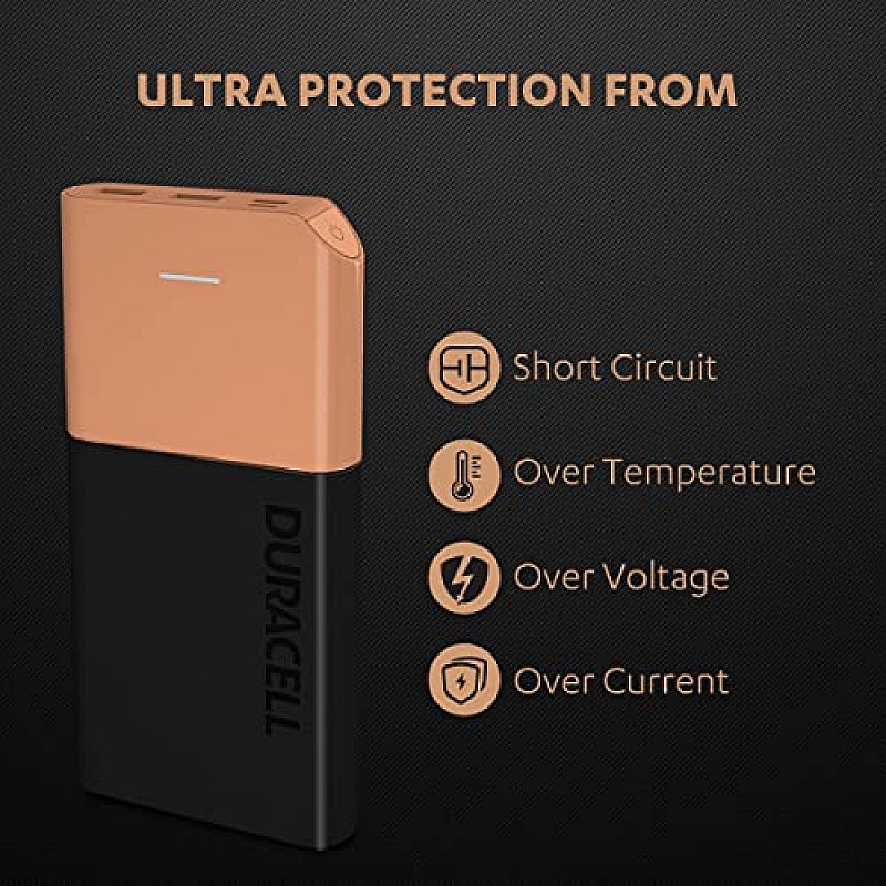 Duracell Power Bank 10000 mAh, Portable Charger, 22.5W Power Delivery for Smartphones