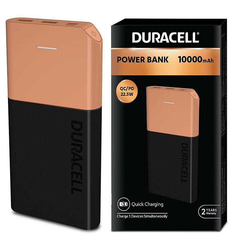 Duracell Power Bank 10000 mAh, Portable Charger, 22.5W Power Delivery for Smartphones