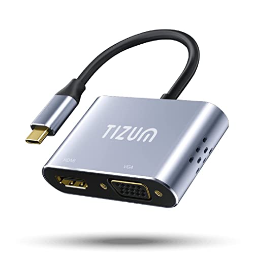 Tizum USB C Hub (2-in-1) Portable Multiport Adapter Connector,Type C USB hub to 4K HDMI VGA, Converter Charging Port, Cable (Grey) Tizum USB C Hub (2-in-1) Portable Multiport Adapter Connector,Type C USB hub to 4K HDMI VGA, Converter Charging Port, Cable (Grey)