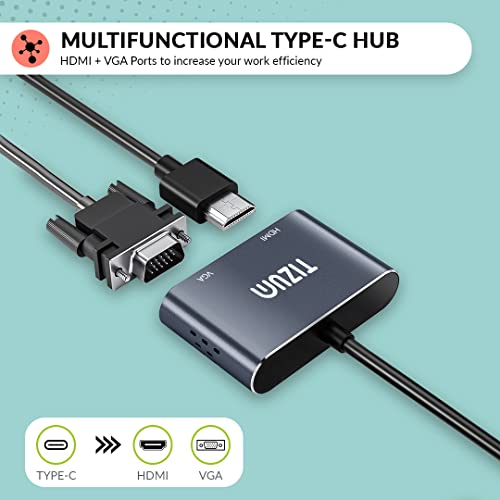 Tizum USB C Hub (2-in-1) Portable Multiport Adapter Connector,Type C USB hub to 4K HDMI VGA, Converter Charging Port, Cable (Grey) Tizum USB C Hub (2-in-1) Portable Multiport Adapter Connector,Type C USB hub to 4K HDMI VGA, Converter Charging Port, Cable (Grey)