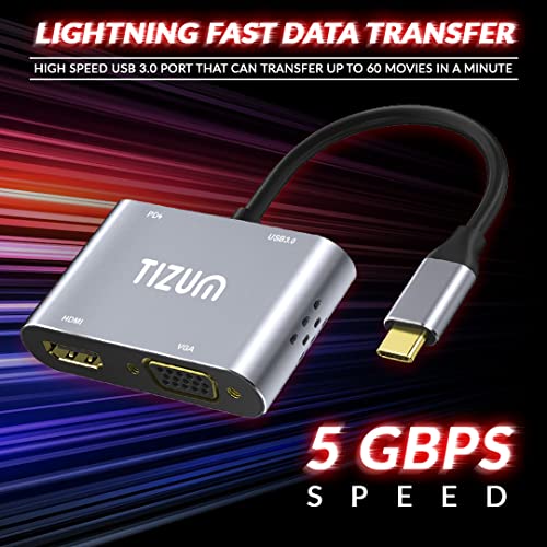 Tizum USB C Hub (2-in-1) Portable Multiport Adapter Connector,Type C USB hub to 4K HDMI VGA, Converter Charging Port, Cable (Grey) Tizum USB C Hub (2-in-1) Portable Multiport Adapter Connector,Type C USB hub to 4K HDMI VGA, Converter Charging Port, Cable (Grey)