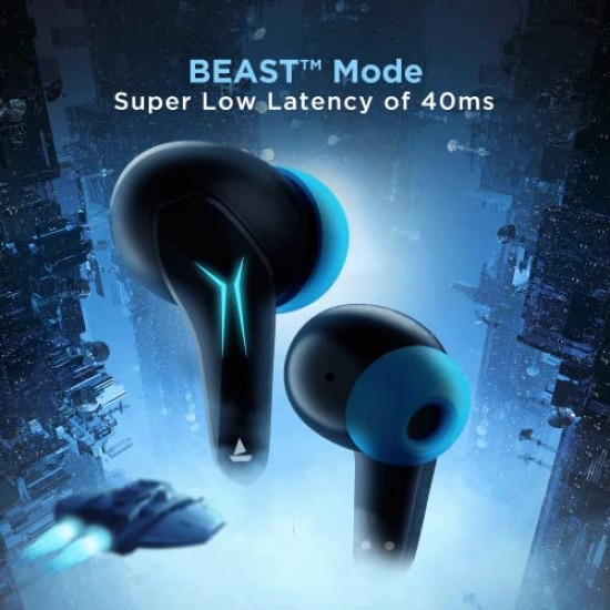 boAt Immortal 121 TWS Wireless Gaming in Ear Earbuds with Beast Mode(40ms Low Latency), 40H Playtime, Blazing LEDs, (Black Sabre)