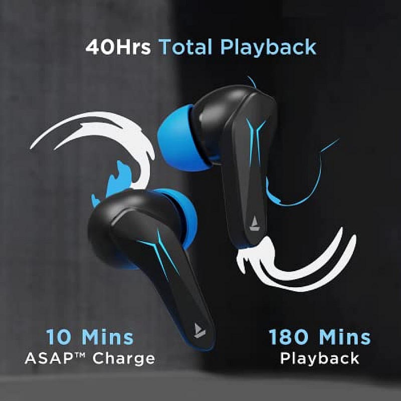 boAt Immortal 121 TWS Wireless Gaming in Ear Earbuds with Beast Mode(40ms Low Latency), 40H Playtime, Blazing LEDs, (Black Sabre)