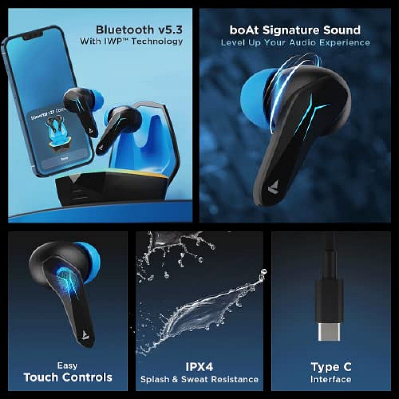 boAt Immortal 121 TWS Wireless Gaming in Ear Earbuds with Beast Mode(40ms Low Latency), 40H Playtime, Blazing LEDs, (Black Sabre)