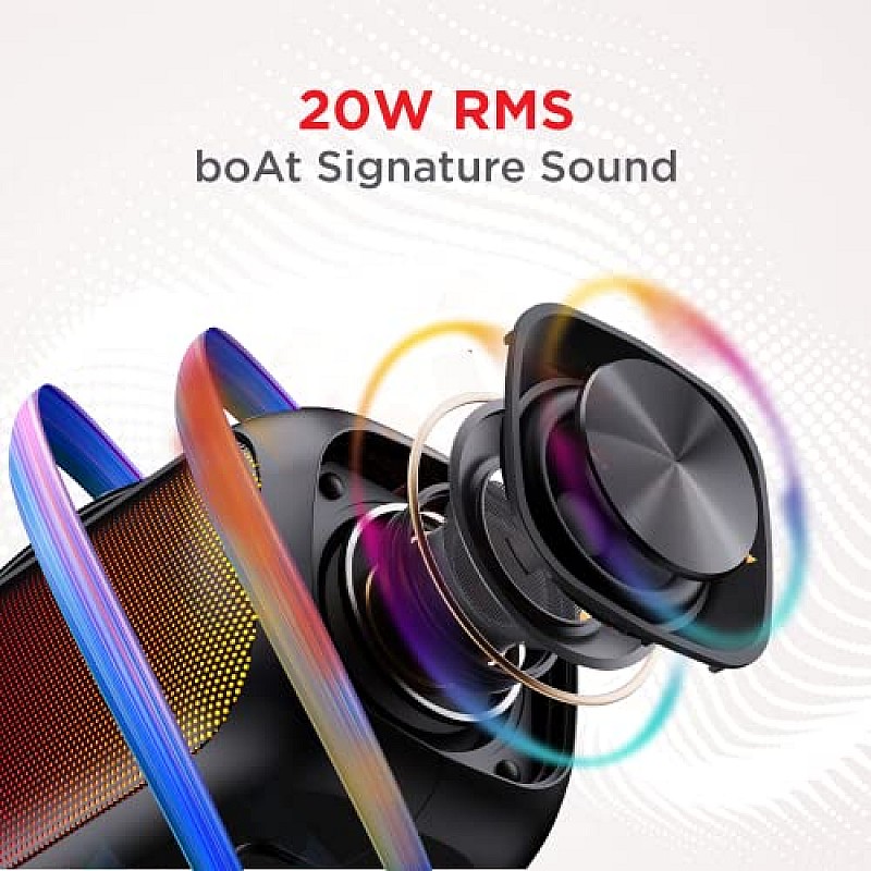 boAt Stone Symphony Portable Bluetooth Speaker with 20W RMS Stereo Sound Party LEDs Midnight Black