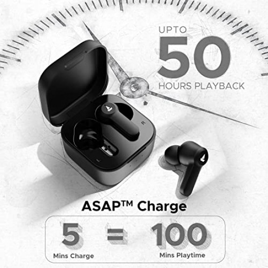 boAt Airdopes Fuel in Ear Headphones Quad Mics Beast Mode,50H Playtime Classic Black