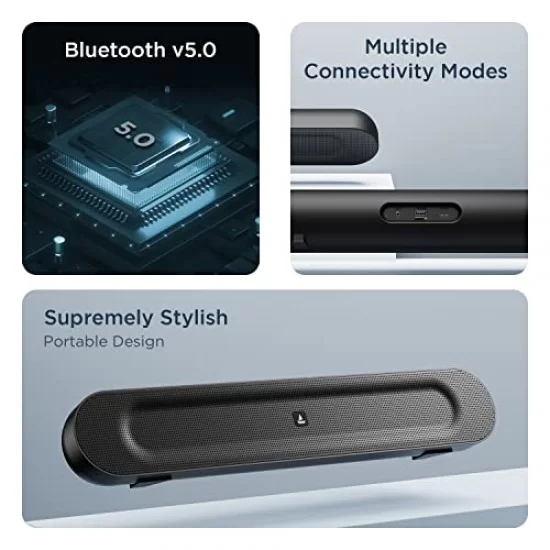 boAt Aavante Bar 553 Portable Bluetooth Speaker, Soundbar with 16W RMS Stereo Sound, Dual EQ Modes, (Pitch Black)