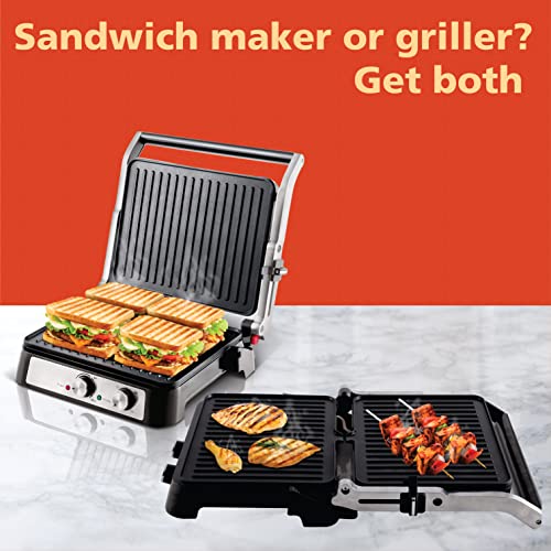 Crompton MaxCrisp 4 Slice Sandwich Maker 2000W with Timer and 180 Degrees Barbecue Grill Crompton MaxCrisp 4 Slice Sandwich Maker 2000W with Timer and 180 Degrees Barbecue Grill