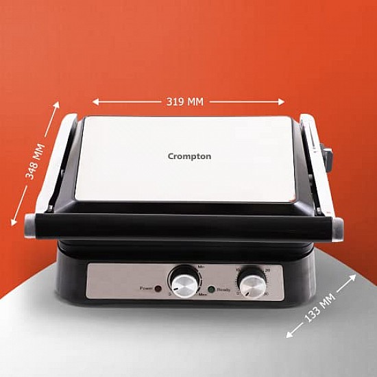 Crompton MaxCrisp 4 Slice Sandwich Maker 2000W with Timer and 180 Degrees Barbecue Grill