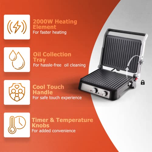 Crompton MaxCrisp 4 Slice Sandwich Maker 2000W with Timer and 180 Degrees Barbecue Grill Crompton MaxCrisp 4 Slice Sandwich Maker 2000W with Timer and 180 Degrees Barbecue Grill