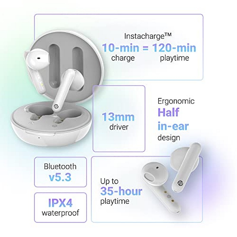 Noise Buds VS304 Truly Wireless in Ear Earbuds with 35H of Playtime, Instacharge(10 min=120 min), 13 mm Driver and BT v5.3 (Pearl White)