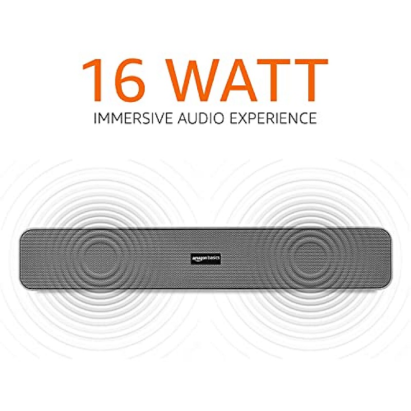 Amazon Basics Bluetooth Speaker 5.0 Soundbar with 16W RMS, 2000mAh Battery, Upto 19 Hrs Playtime Aux/USB Port (Grey)