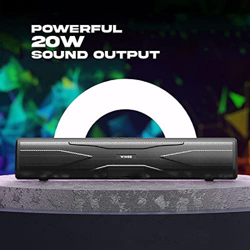 Wings Centerstage 300 Soundbar with TWS Bluetooth 5.0, Powerful 20W Output and 7 Hours of Playback Portable Bluetooth Party Speakers