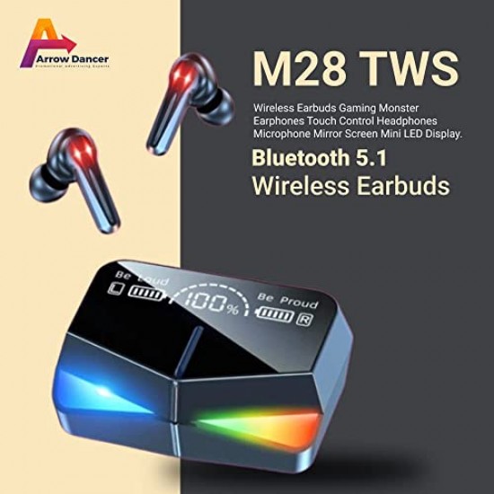 Airtree M28 Wireless Earbuds TWS,Bluetooth 5.1 Gaming Monster Earphones,Touch Control Headphones