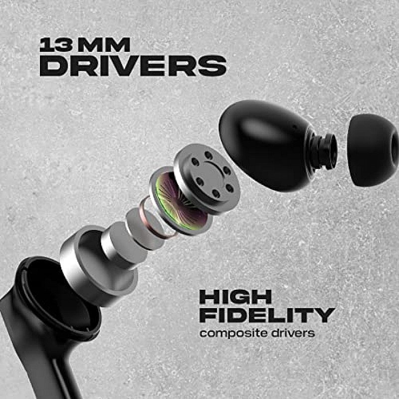 WINGS Phantom 850 Earbuds with Game mode, 50 hrsPlaytime, Quad ENC Mic & App Support Bluetooth Gaming Headset  (Black, In the Ear)