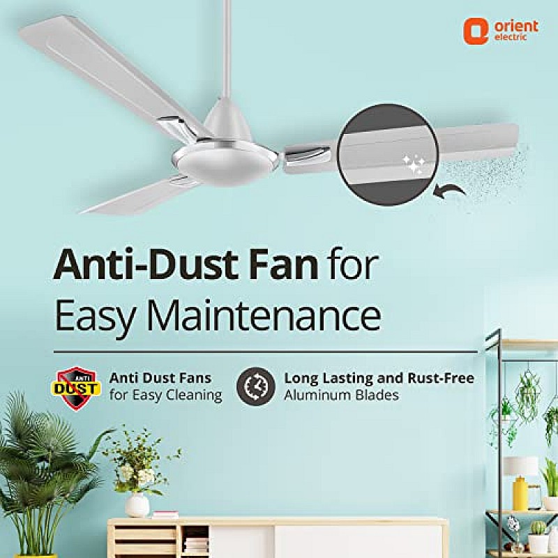 Orient Electric Gratia Antidust High-Speed Ceiling Fan Long-Lasting and Decorative (Silky Silver)