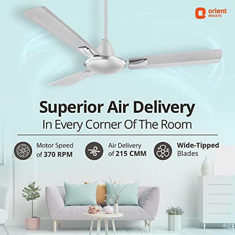 Orient Electric Gratia Antidust High-Speed Ceiling Fan Long-Lasting and Decorative (Silky Silver)