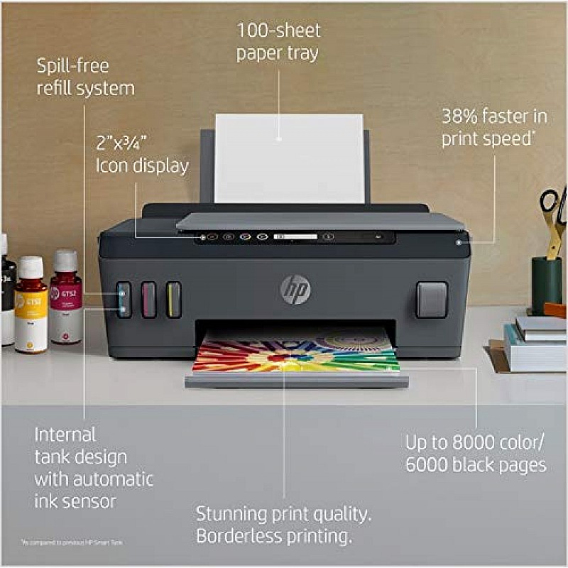 HP Smart Tank 529 All-in-one Colour Printer Upto 6000 Black and 6000 Colour Pages Included in The Box-Print, Scan Copy for Office/Home