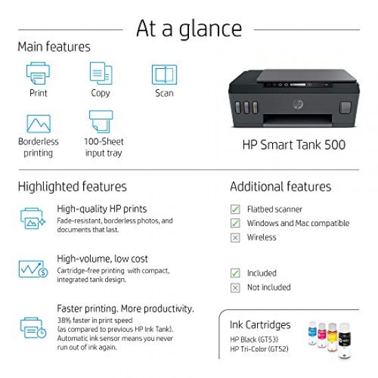 HP Smart Tank 529 All-in-one Colour Printer Upto 6000 Black and 6000 Colour Pages Included in The Box-Print, Scan Copy for Office/Home