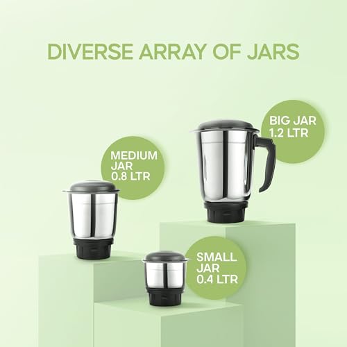 Longway Super Dlx 700 Watt Mixer Grinder with 3 Jars for Grinding, Mixing with 1100 Watt Dry Iron Black And Gray