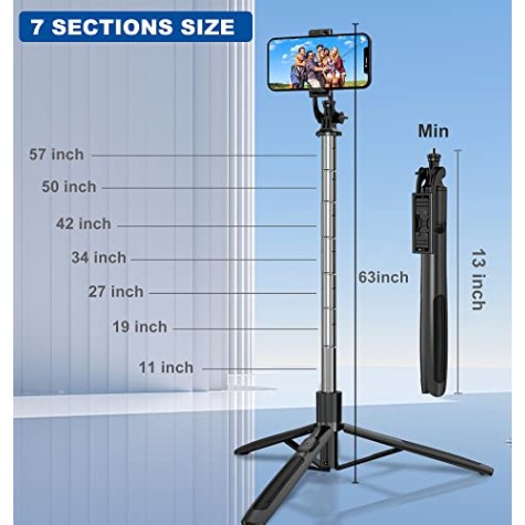 AIRTREE Selfie Stick, All in One Professional 63'' Selfie Stick Tripod Stand, Bluetooth Selfie Stick with Wireless Remote (Black) AIRTREE Selfie Stick, All in One Professional 63'' Selfie Stick Tripod Stand, Bluetooth Selfie Stick with Wireless Remote (Black)