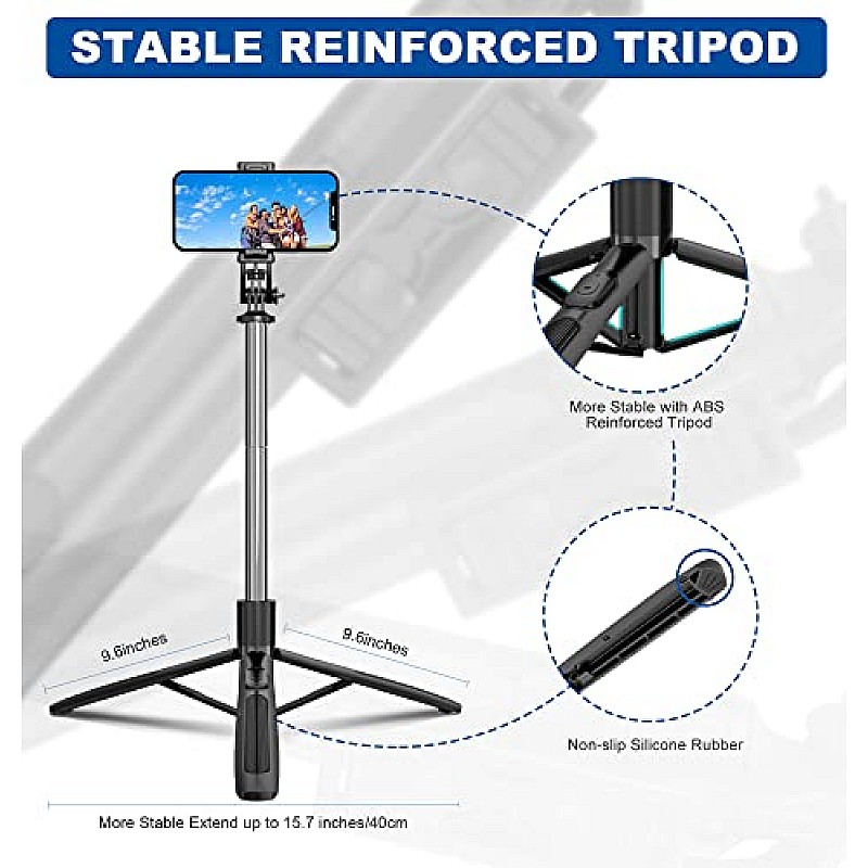 AIRTREE Selfie Stick, All in One Professional 63'' Selfie Stick Tripod Stand, Bluetooth Selfie Stick with Wireless Remote (Black)