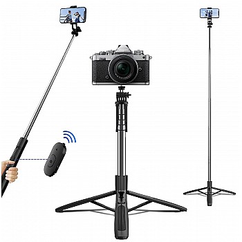 AIRTREE Selfie Stick, All in One Professional 63'' Selfie Stick Tripod Stand, Bluetooth Selfie Stick with Wireless Remote (Black)