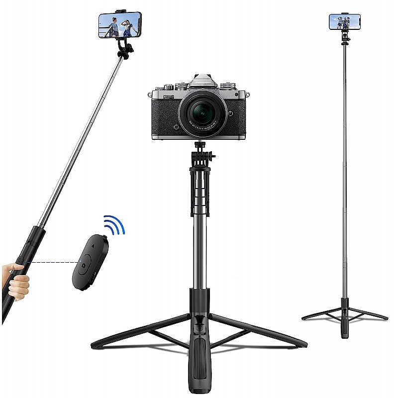 AIRTREE Selfie Stick, All in One Professional 63'' Selfie Stick Tripod Stand, Bluetooth Selfie Stick with Wireless Remote (Black)