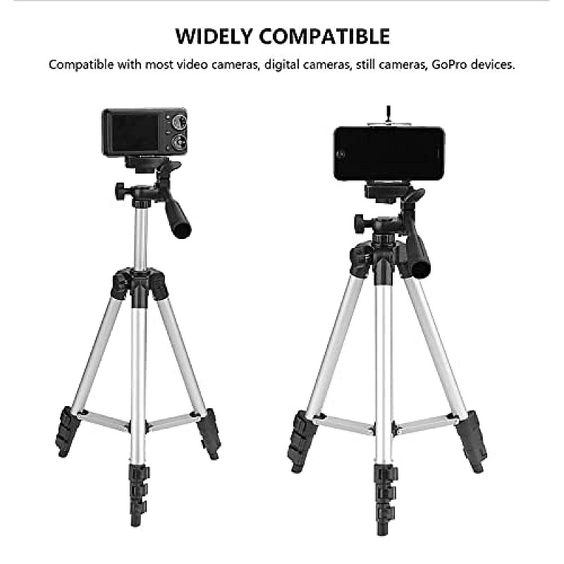 TRIPOD-3110 Portable Camera Tripod with Three-Dimensional Head and Quick Release Plate for All Cameras & Mobile, Best for Making Videos Silver Black