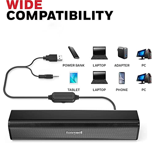 Honeywell Moxie V500 10W Portable USB Wired Soundbar, Speaker for PC, Desktop and Laptop with Volume Control and 3.5 mm AUX, 2.0 Honeywell Moxie V500 10W Portable USB Wired Soundbar, Speaker for PC, Desktop and Laptop with Volume Control and 3.5 mm AUX, 2.0