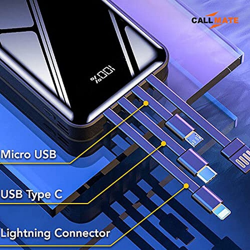 Callmate 10000mAh Power Bank, 15W Fast Charging Buit-in 4-in-1 Cables 4 Output Ports and 3 Input Digital Display