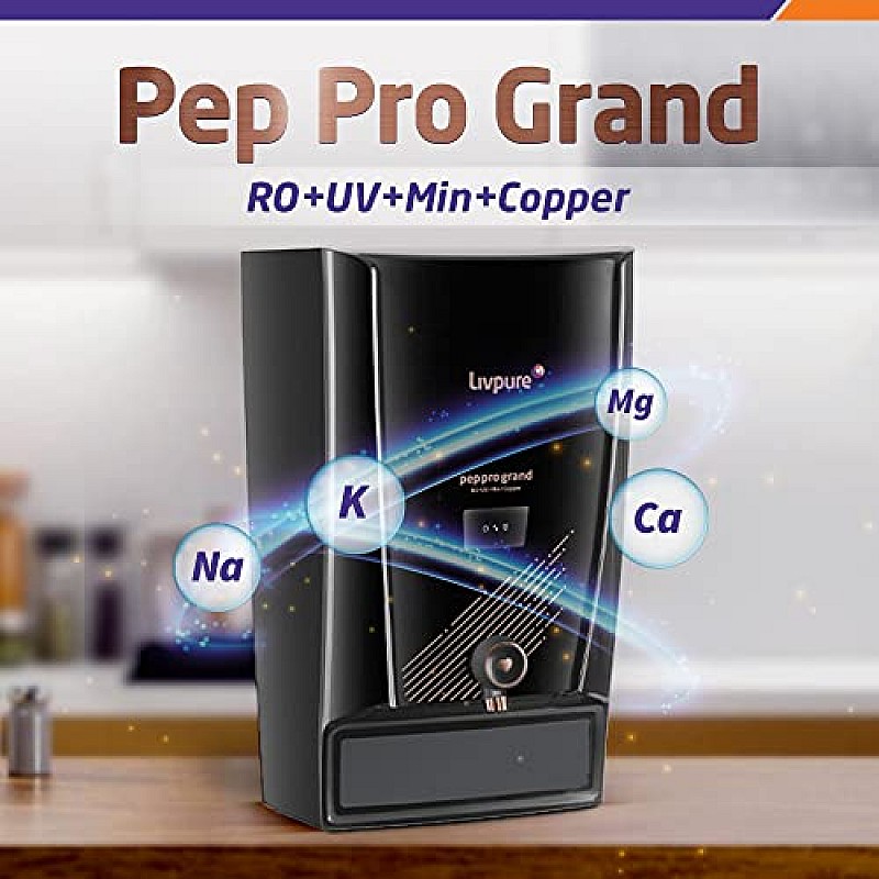 Livpure Pep Pro Grand RO+UV+Mineraliser+Copper 15 LPH Water Purifier Black