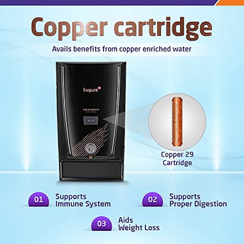 Livpure Pep Pro Grand RO+UV+Mineraliser+Copper 15 LPH Water Purifier Black