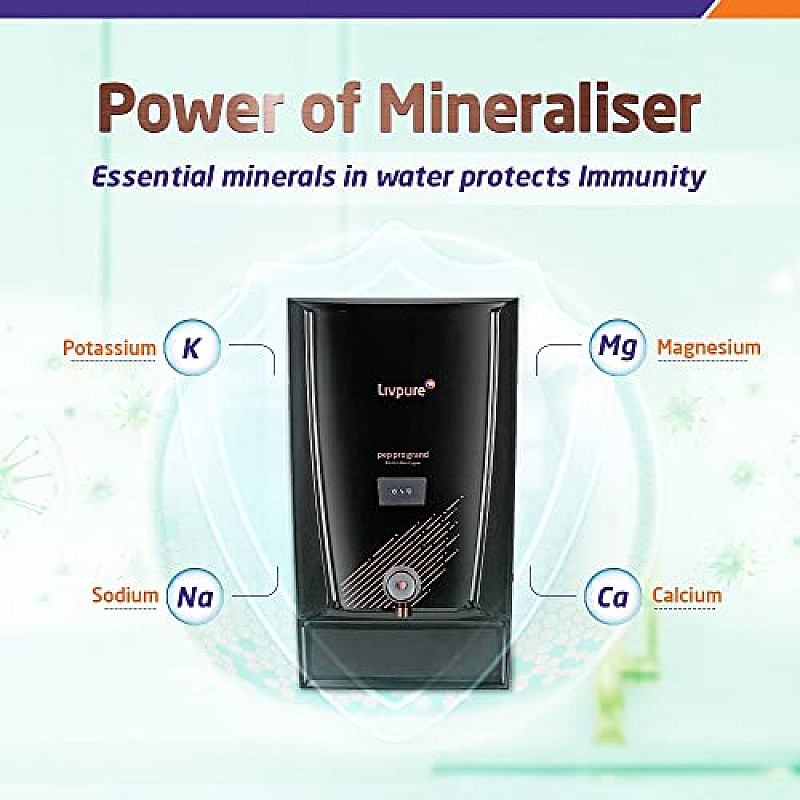 Livpure Pep Pro Grand RO+UV+Mineraliser+Copper 15 LPH Water Purifier Black