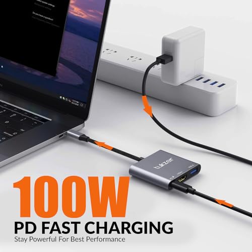 Tukzer 3-in-1 USB Type C to HDMI Adapter 4K 30Hz 100W PD Fast Charging Port USB A 3.0 Hub Tukzer 3-in-1 USB Type C to HDMI Adapter 4K 30Hz 100W PD Fast Charging Port USB A 3.0 Hub
