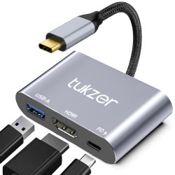 Tukzer 3-in-1 USB Type C to HDMI Adapter 4K 30Hz 100W PD Fast Charging Port USB A 3.0 
