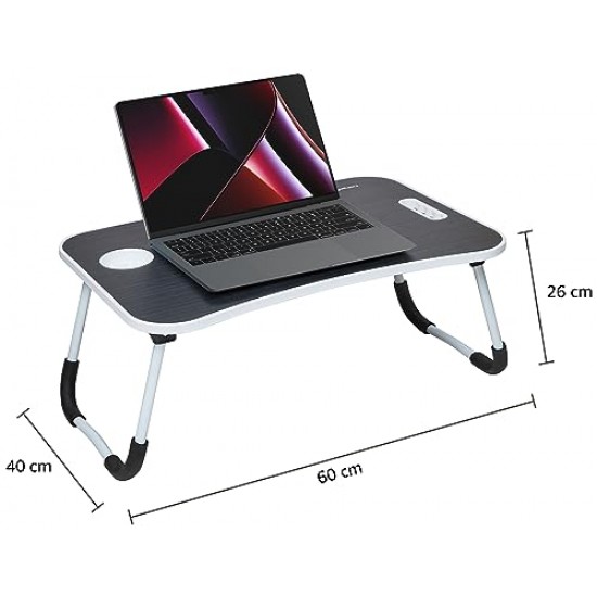 Amazon Basics Engineered Wood Foldable Laptop Table with Cup Holder Tablet Groove and Mini Drawer Black