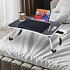 Amazon Basics Engineered Wood Foldable Laptop Table with Cup Holder, Tablet Groove and Mini Drawer (Black)