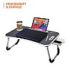 Amazon Basics Engineered Wood Foldable Laptop Table with Cup Holder, Tablet Groove and Mini Drawer (Black)