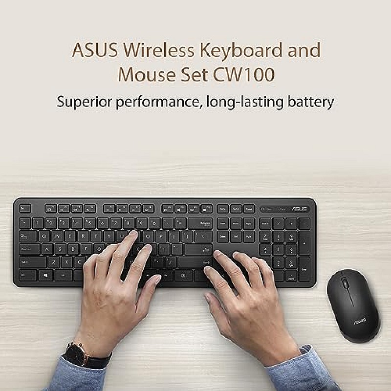 ASUS Wireless Keyboard and Silent Optical Mouse Set CW100 Up to 1600dpi,RF 2.4GHz Black