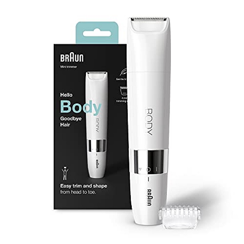 Braun Body Mini Trimmer BS1000, Electric Body Hair Removal for Men, Precision Hair Removal for Chest White