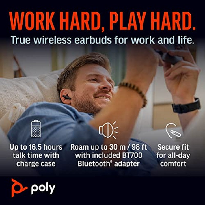 Poly (Plantronics) Voyager Free 60+ Uc Tws Earbuds, Anc, Smart Charge Case Up to 16.5 Hours Black