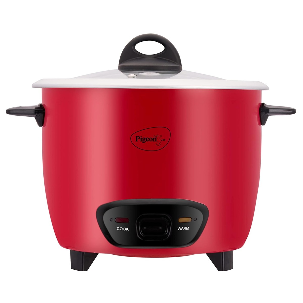Pigeon by Stovekraft Ruby Rice Cooker with Single pot, 1.8 litres.(Red) Toughened Glass Lid 700 Watts 2 Aluminium Cooking Pot