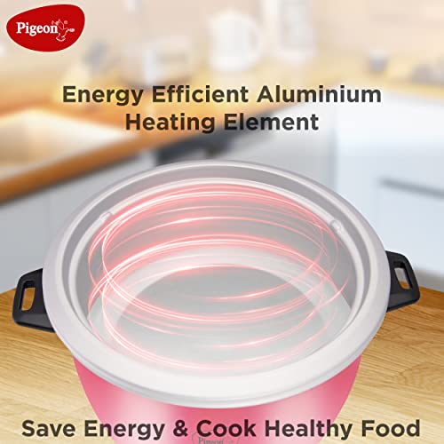 Pigeon by Stovekraft Ruby Rice Cooker with Single pot, 1.8 litres.(Red) Toughened Glass Lid 700 Watts 2 Aluminium Cooking Pot 