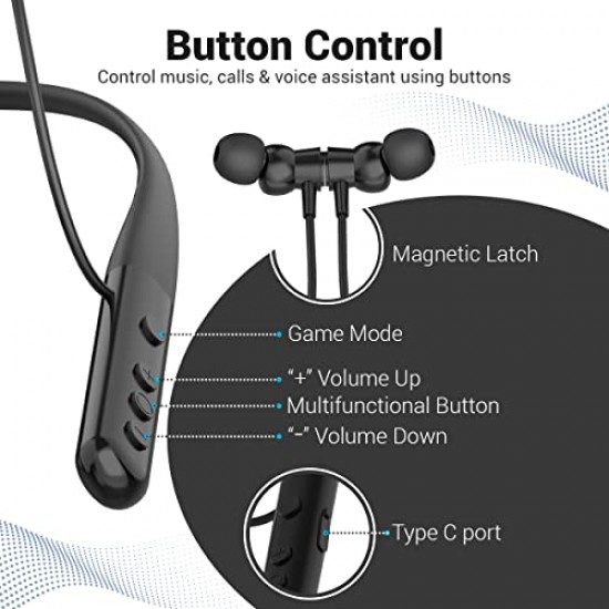 Portronics Harmonics Z4 Wireless Bluetooth 5.3 Neckband in Ear Earphones with mic